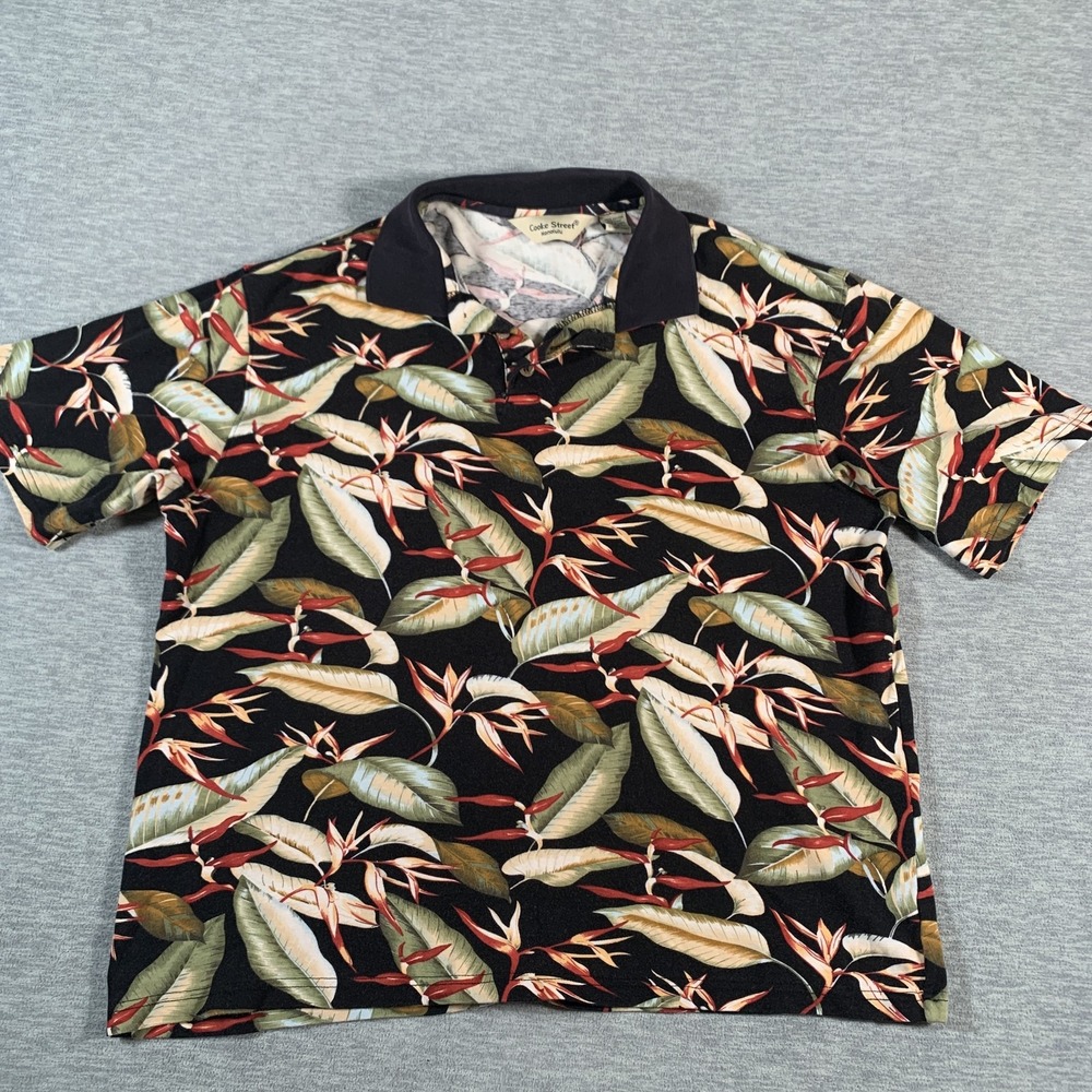 Cooke Street Polo Shirt Mens‎ Medium Hawaiian Floral Bird Paradise Vintage Style